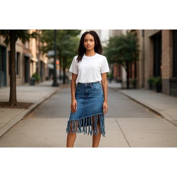 Fringed Denim Skirt Asymmetrical William Rast Founded By Justin Timberlake…Sz 25 - Picture 1 of 8